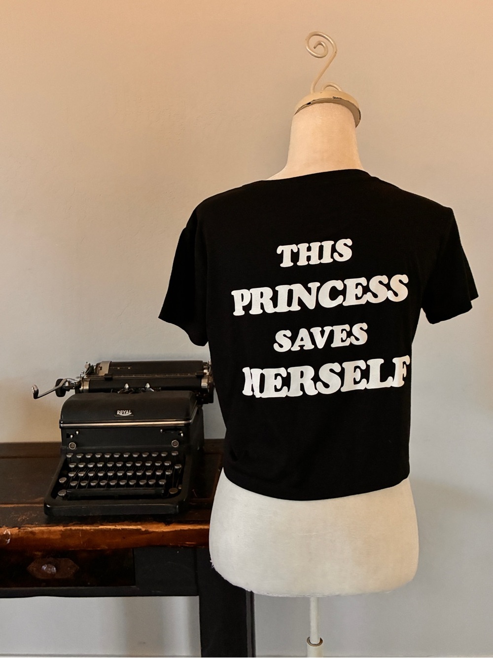 No Prince Charming This Princess Saves Herself Black Cropped Tee - Size Small